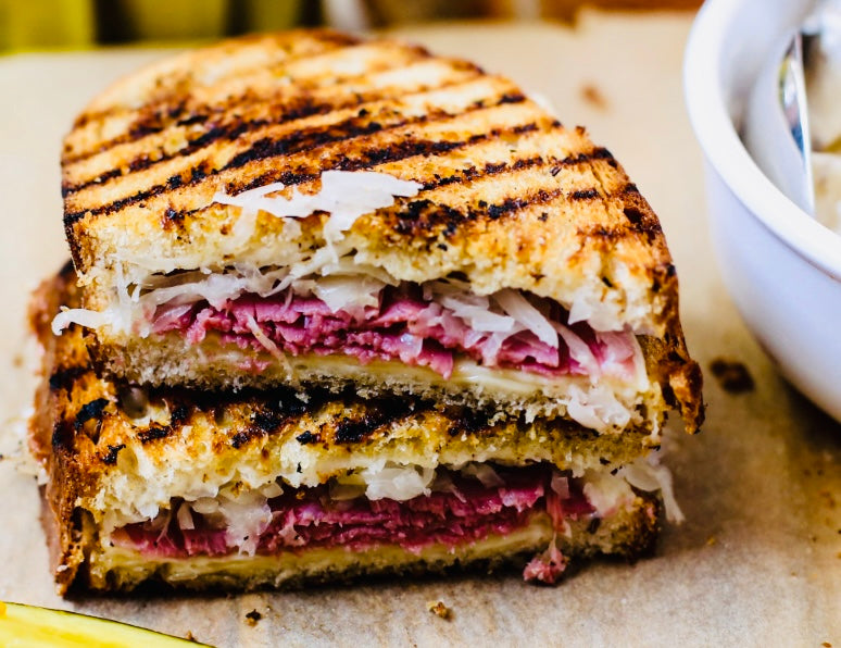 Grilled Reuben Sandwich with Potato + Leek Soup