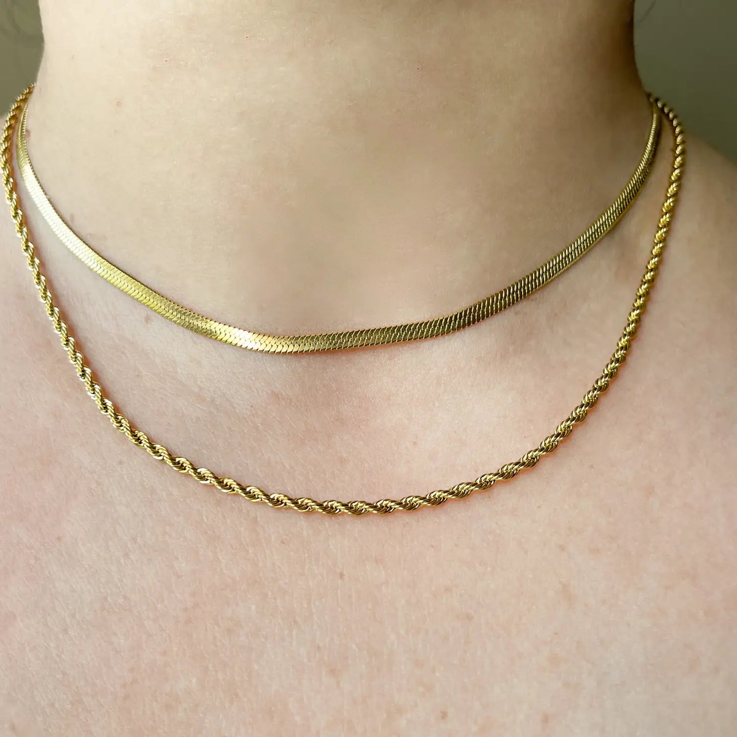 Layered Gold Necklace - Herringbone Rope Necklace Set