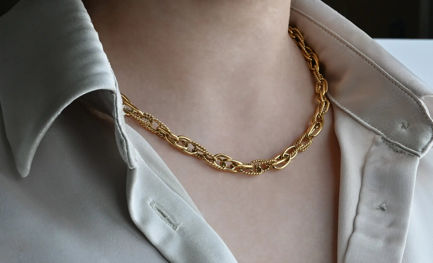 Dual Chain Necklace - Twist Link Chain Necklace