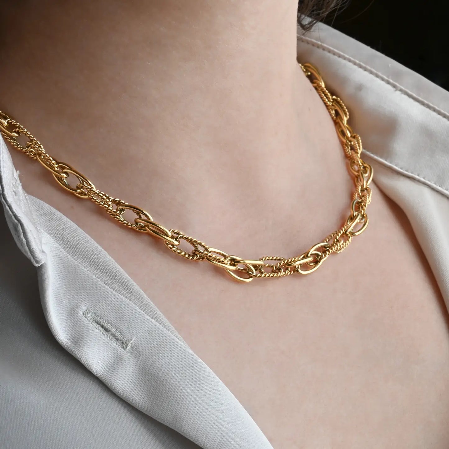 Dual Chain Necklace - Twist Link Chain Necklace