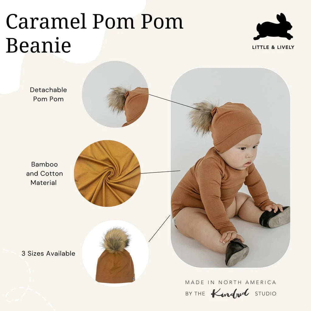 Toddler 6-24m Pom Pom Beanie | Caramel