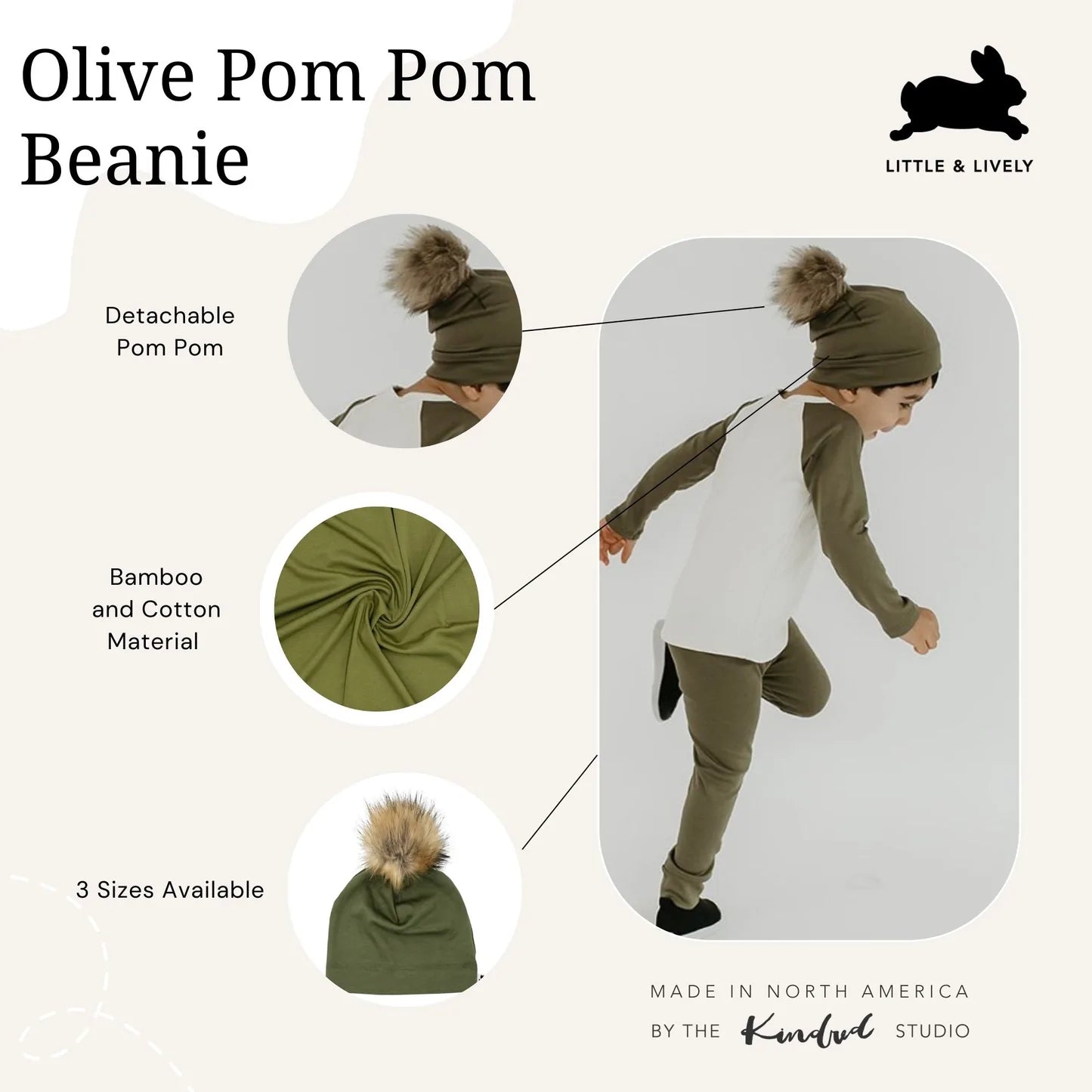 Child 2T-4T Pom Pom Beanie | Olive