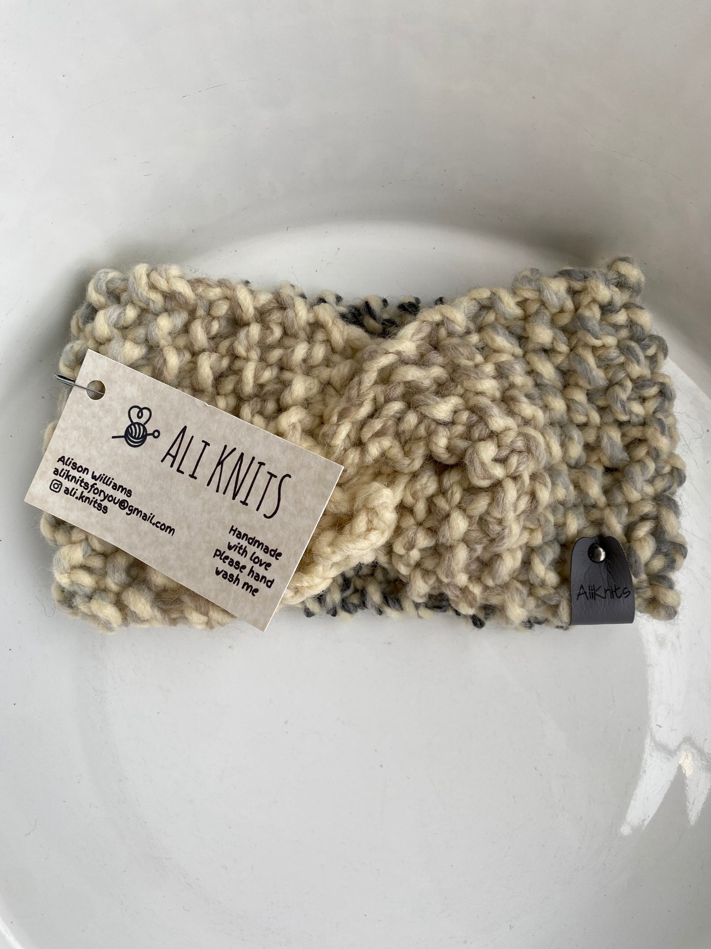 Kids Hand Knitted Headband - Blue/Cream