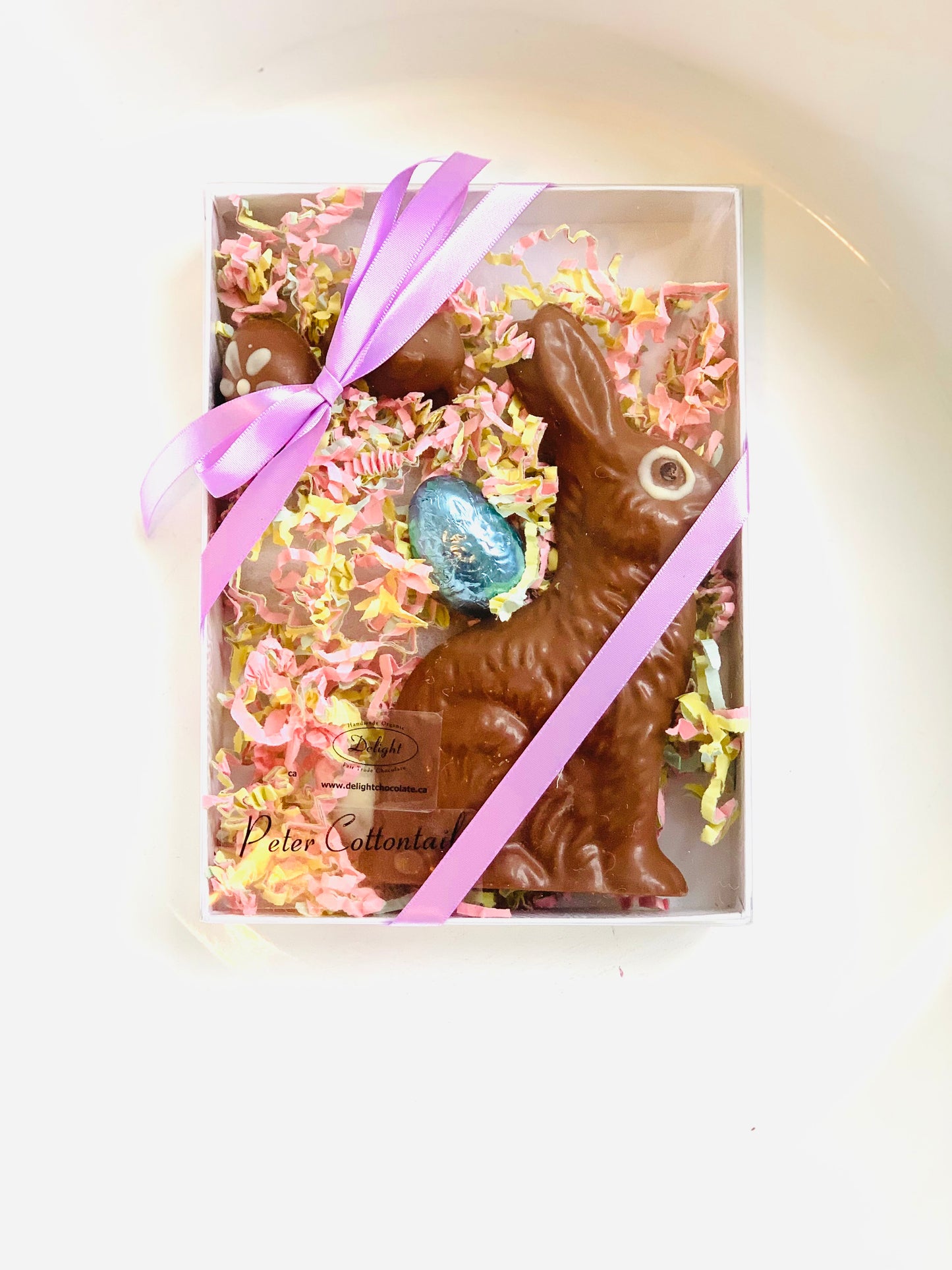 Peter Cottontail with Caramel Egg, Chick and Foil Wrapped Egg