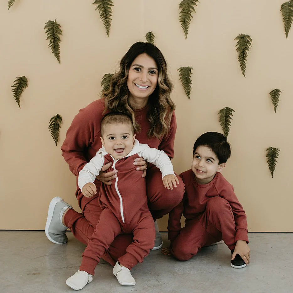 Kids 3-4T Fleece-Lined Jumpsuit | Burgundy with Cream Hood and Sleeves