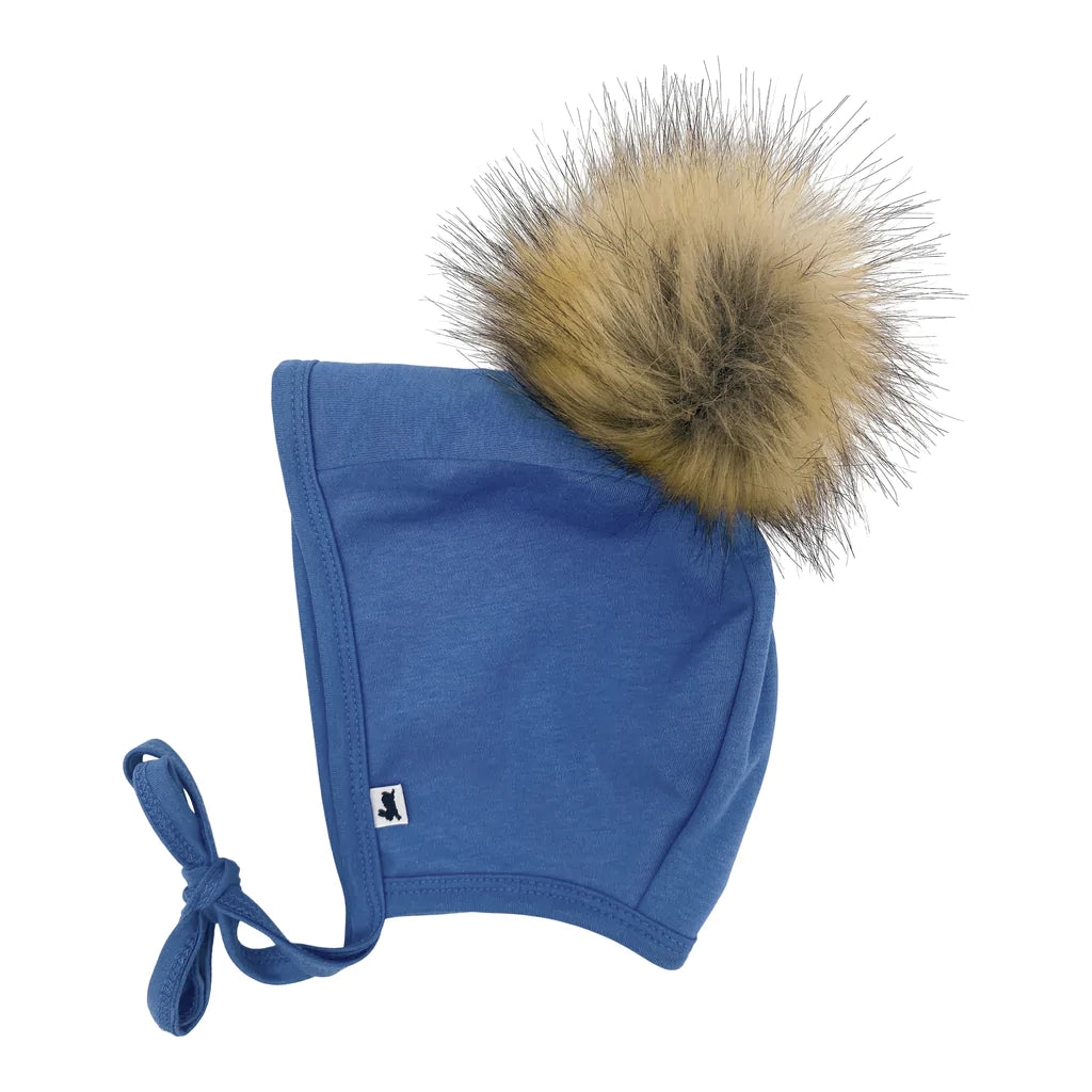 BABY 0-6m Fleece-Lined Brimless Pom Pom Bonnet | Classic Blue