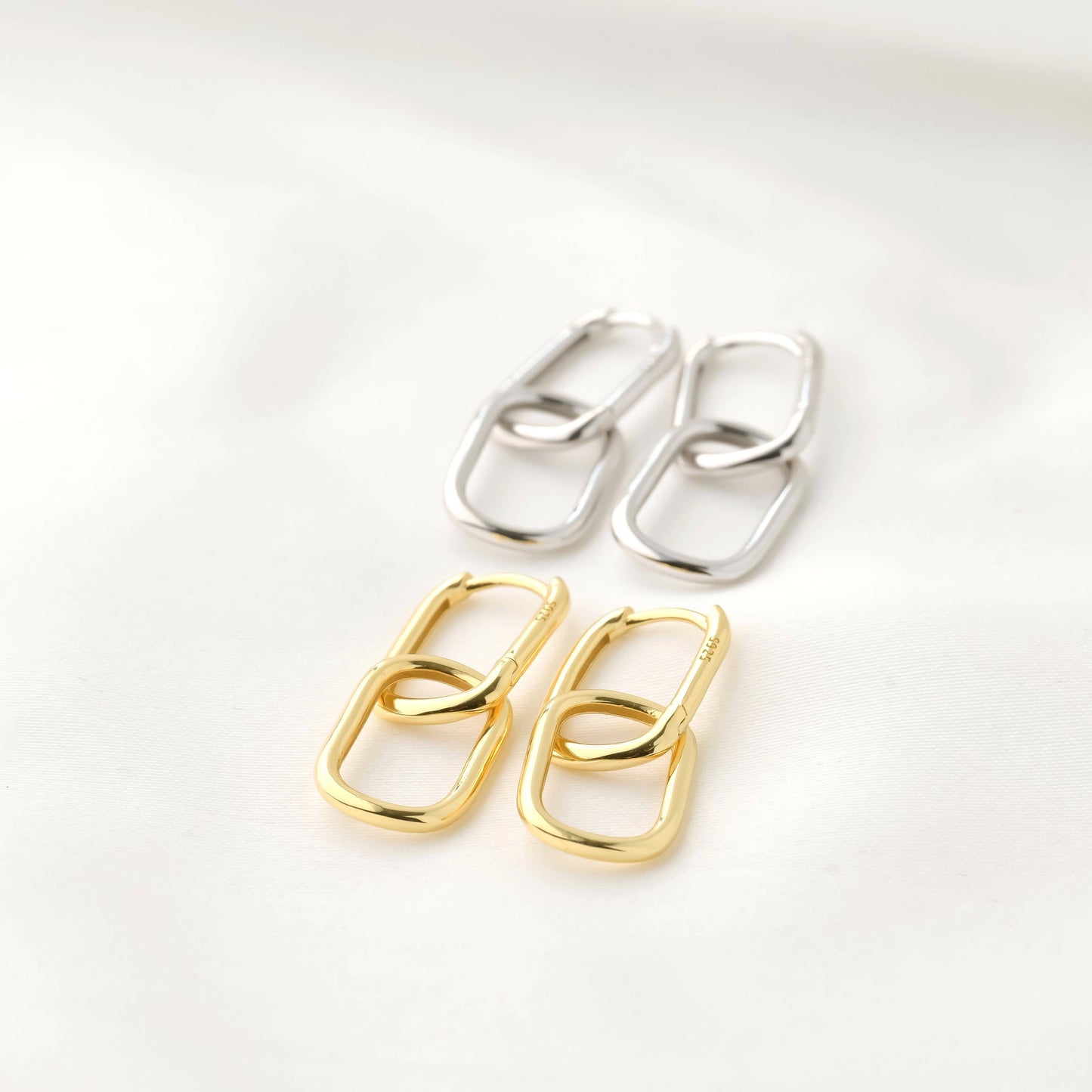 Gold Link Chain Hoops - Sterling Silver Removable U Hoops