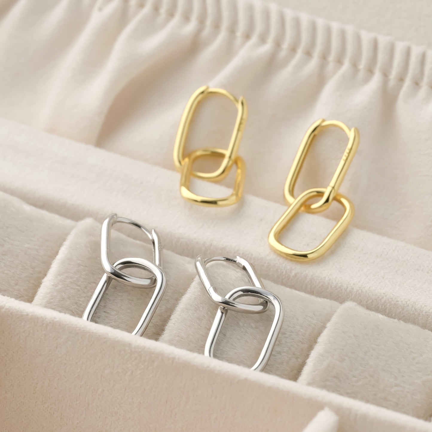 Gold Link Chain Hoops - Sterling Silver Removable U Hoops