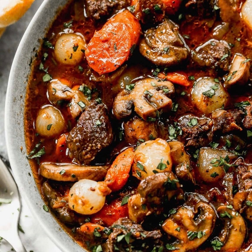 Beef Bourguignon with Rosemary Mash Potato + Garlic Toast