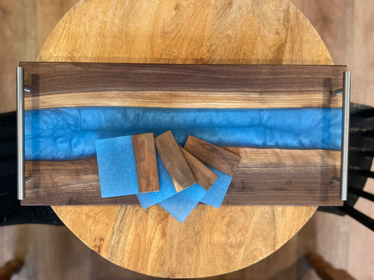 Serving Board + 4 Coasters : Large Blue