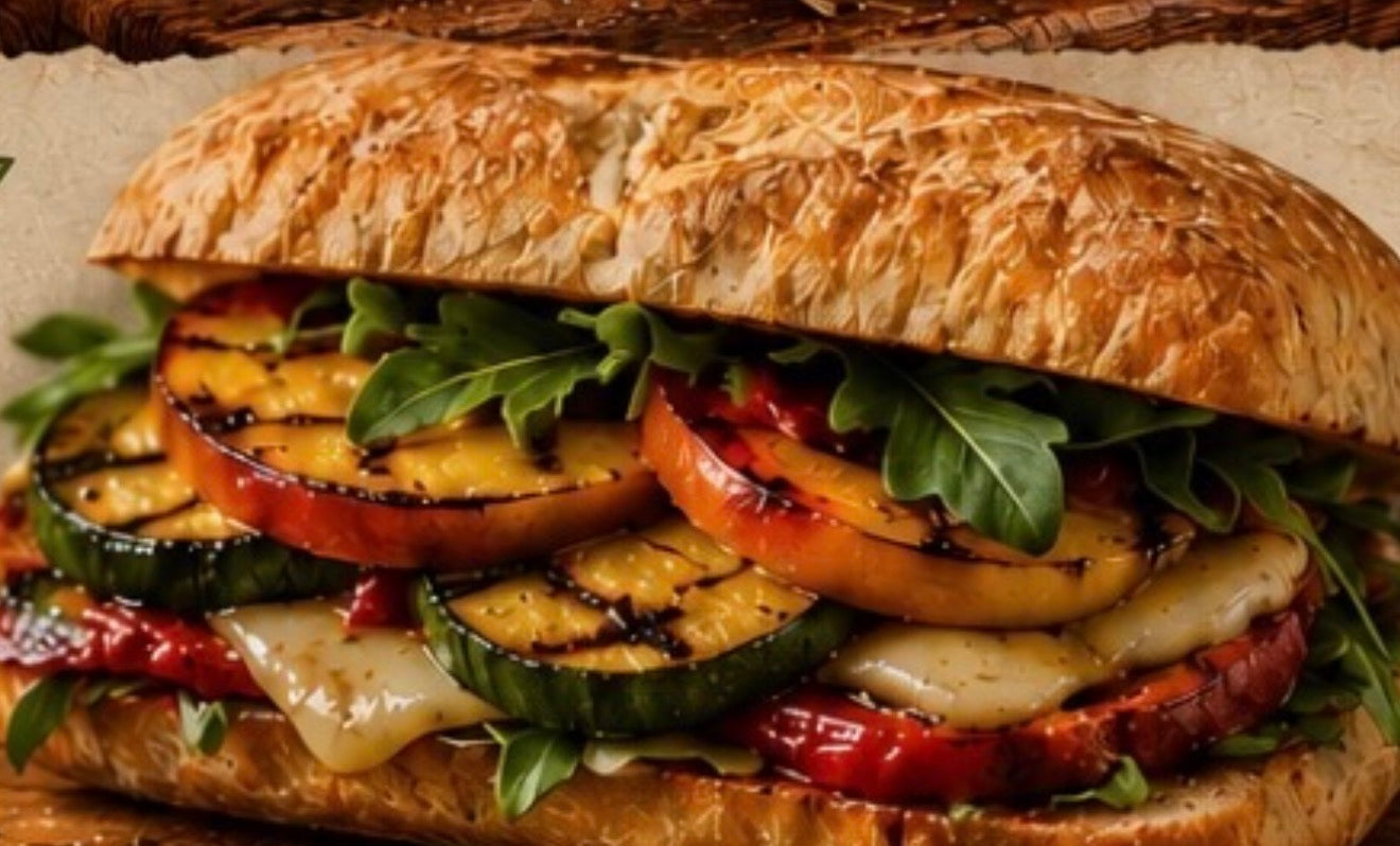 Grilled Peach + Chicken Sandwich with Roasted Tomato, Sweet Corn + Basil Soup