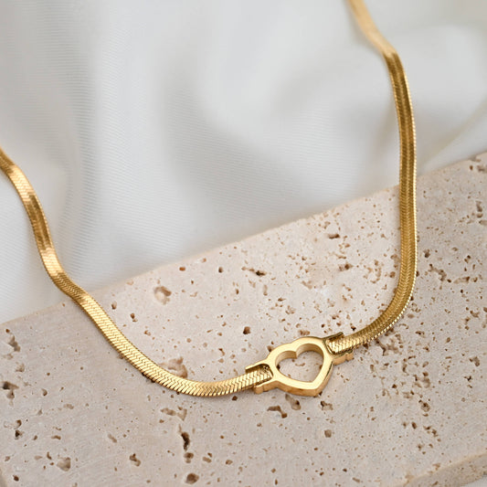 Herringbone Heart Choker - Dainty Herringbone Necklace