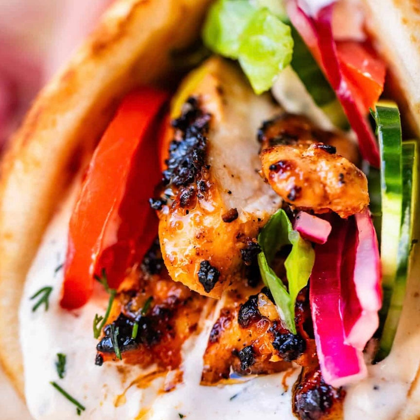 Chicken Shawarma + Broccoli Chickpea Salad