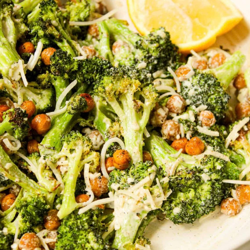 Chicken Shawarma + Broccoli Chickpea Salad