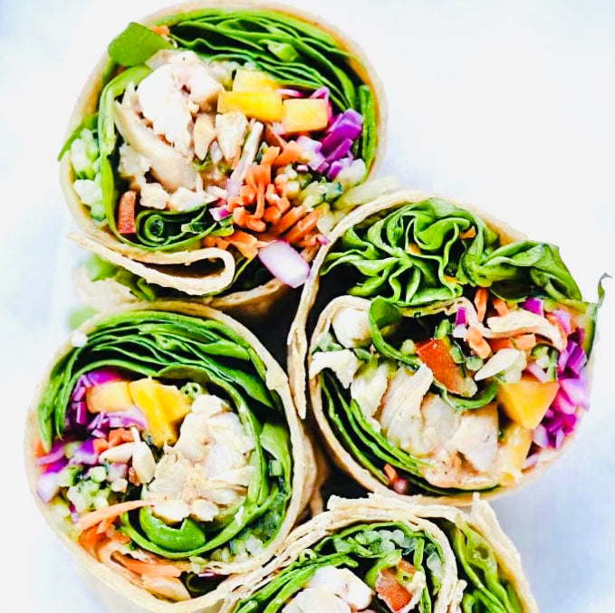 Satay Mango Chicken Wrap with Korean Cucumber Salad