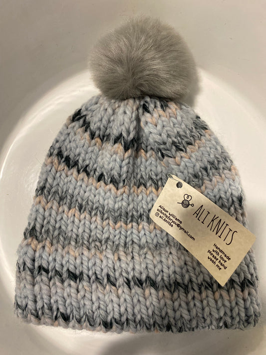 KIDS Hand Knitted Hat - Arctic Ice