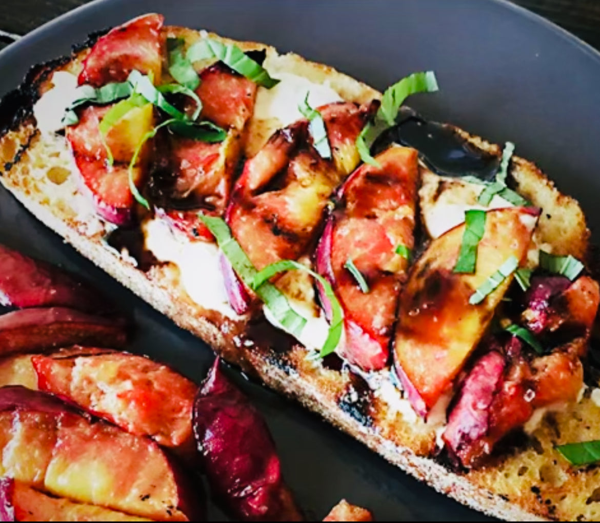 Grilled Peach + Prosciutto Sourdough Toasts with Watermelon + Feta Salad