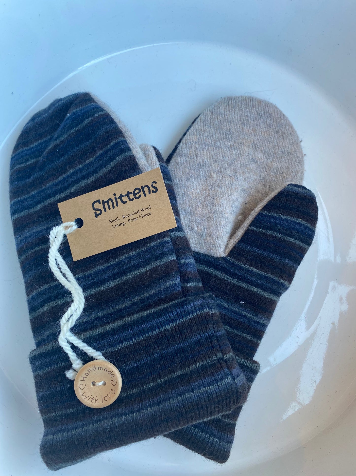 Smittens - Wool Grey & Blue Striped