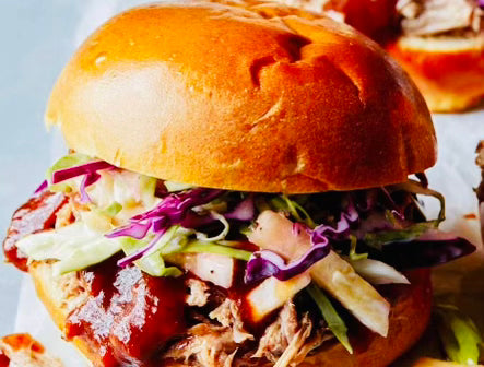 Pulled Pork Sandwich with Squash + Apple Soup