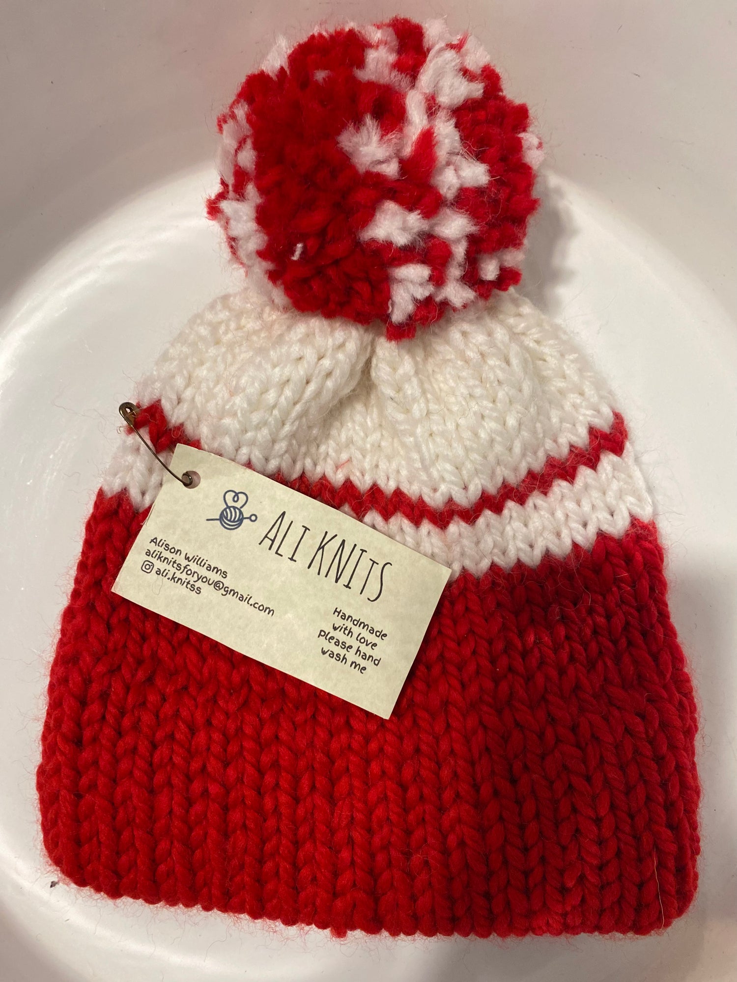 KIDS Hand Knitted Hat - Red + White – The Bridge Social