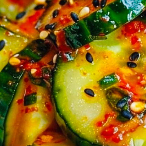 Satay Mango Chicken Wrap with Korean Cucumber Salad