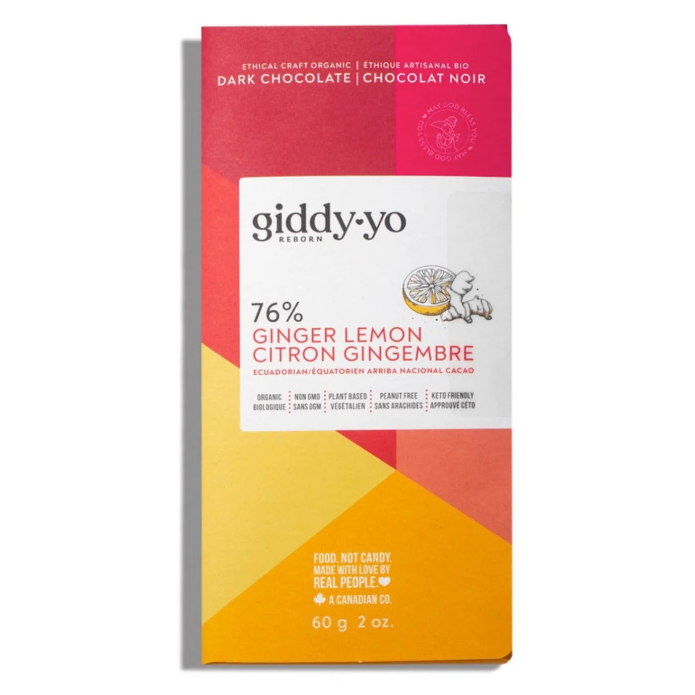 60G GINGER LEMON 76% DARK CHOCOLATE BAR