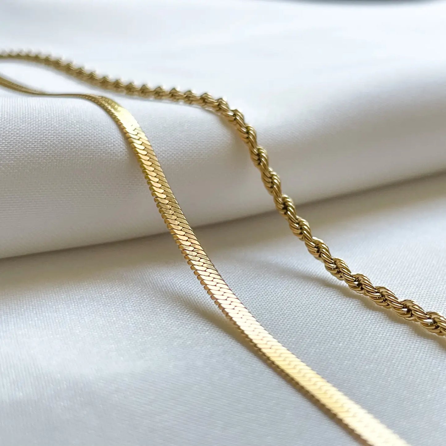 Layered Gold Necklace - Herringbone Rope Necklace Set