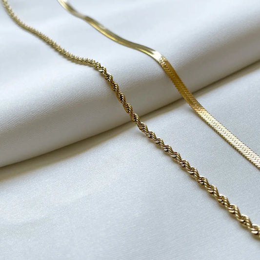 Layered Gold Necklace - Herringbone Rope Necklace Set
