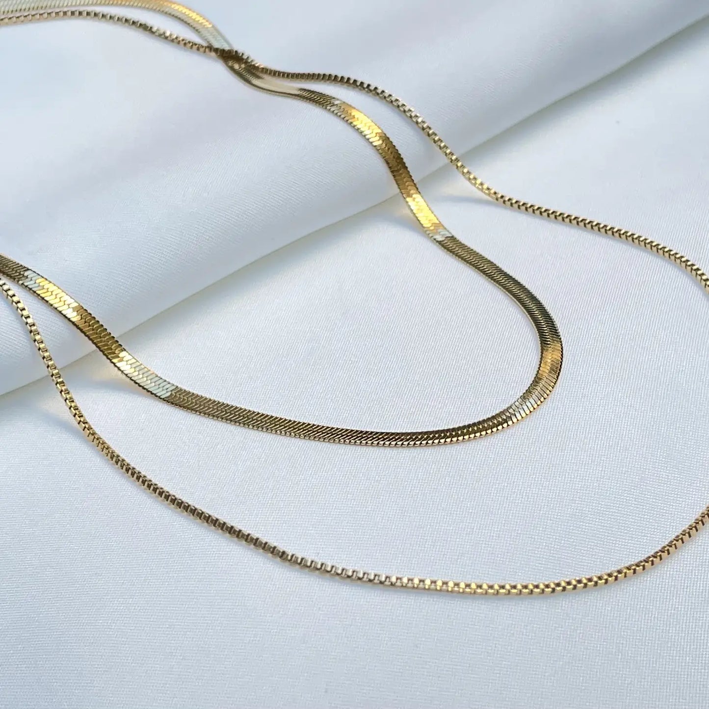 Layered Herringbone Necklace - Box Chain Necklace
