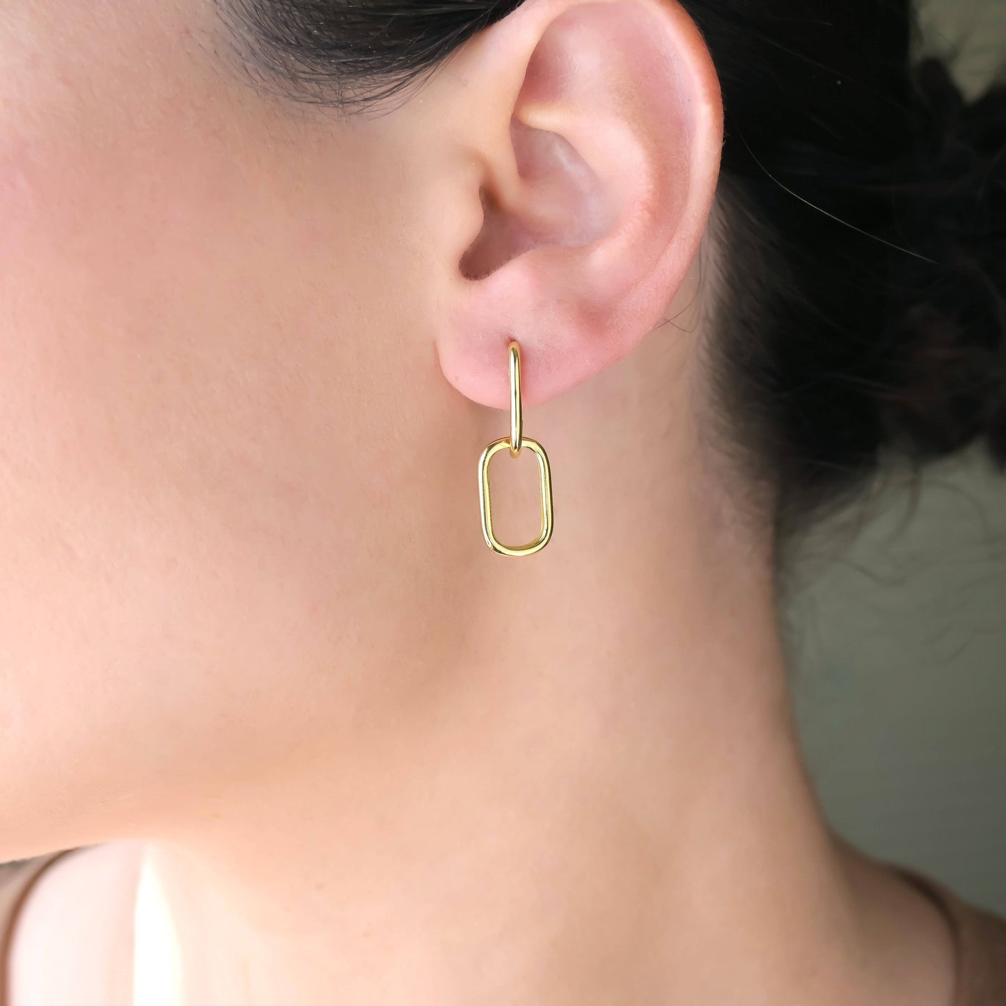 Gold Link Chain Hoops - Sterling Silver Removable U Hoops