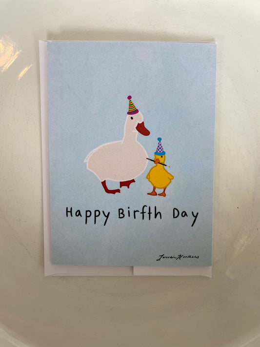 Duck and Duckling Birthday Card Hand Drawn