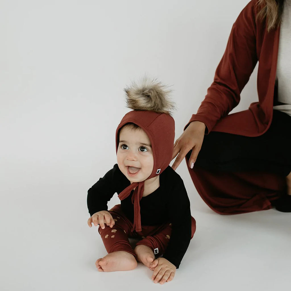 CHILD 1-2T Fleece-Lined Brimless Pom Pom Bonnet | Burgundy