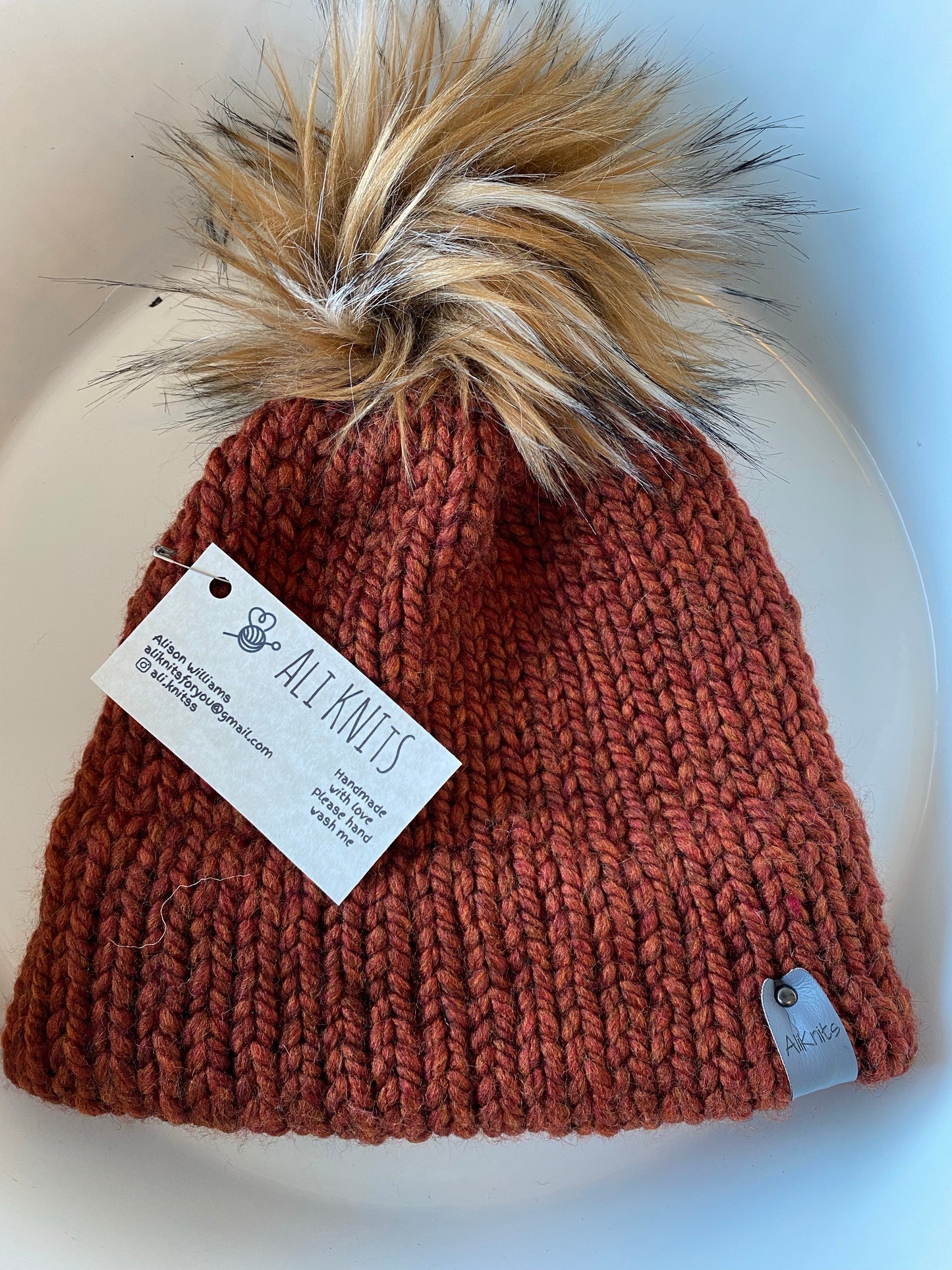 Adult Hand Knitted Hat - Spice