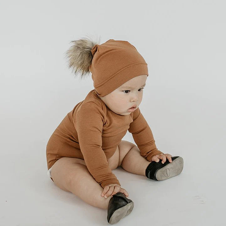 Toddler 6-24m Pom Pom Beanie | Caramel