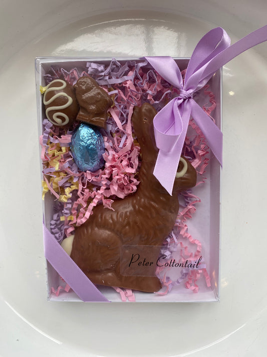 Peter Cotton Tail with Foil Egg, Caramel Egg & Chocolate Chick - Milk Chocolate