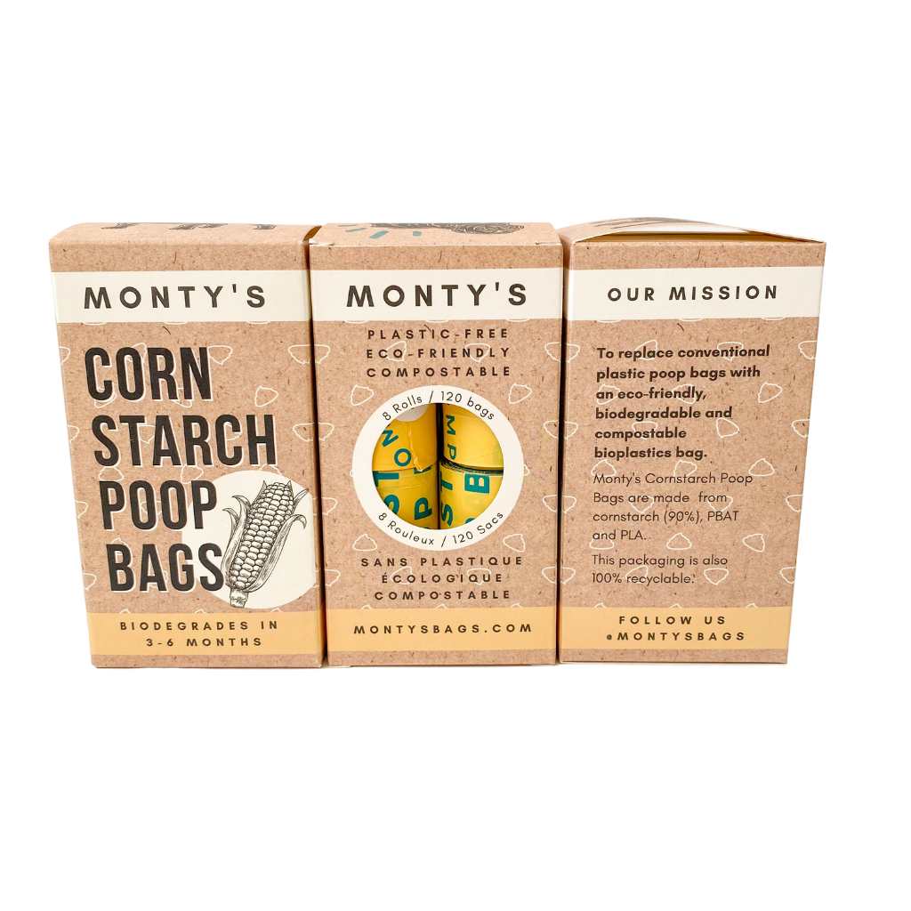 Monty’s Compostable Cornstarch Dog Poop Bags - 8 Rolls (120 bags)
