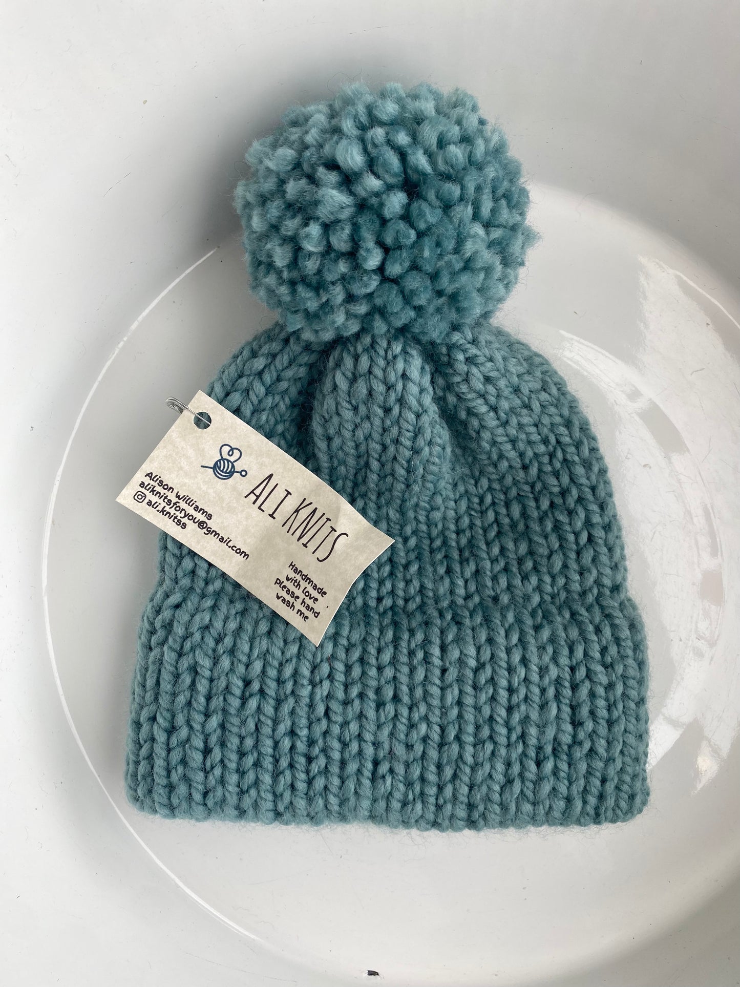 Kids Hand Knitted Hat - Teal