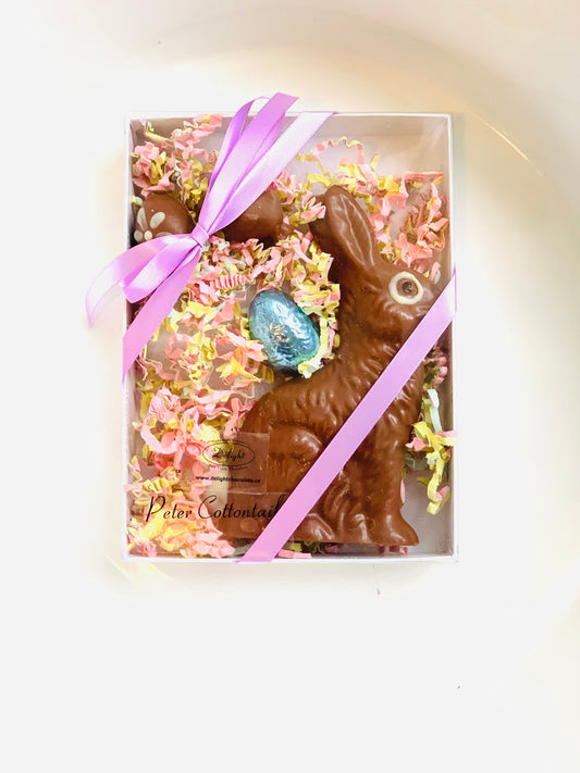 Peter Cottontail with Caramel Egg, Chick and Foil Wrapped Egg